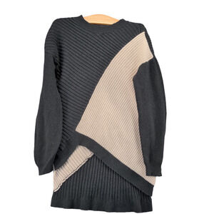 Marra Color Block Pullover Sweater Womens Size L Black Tan Ribbed